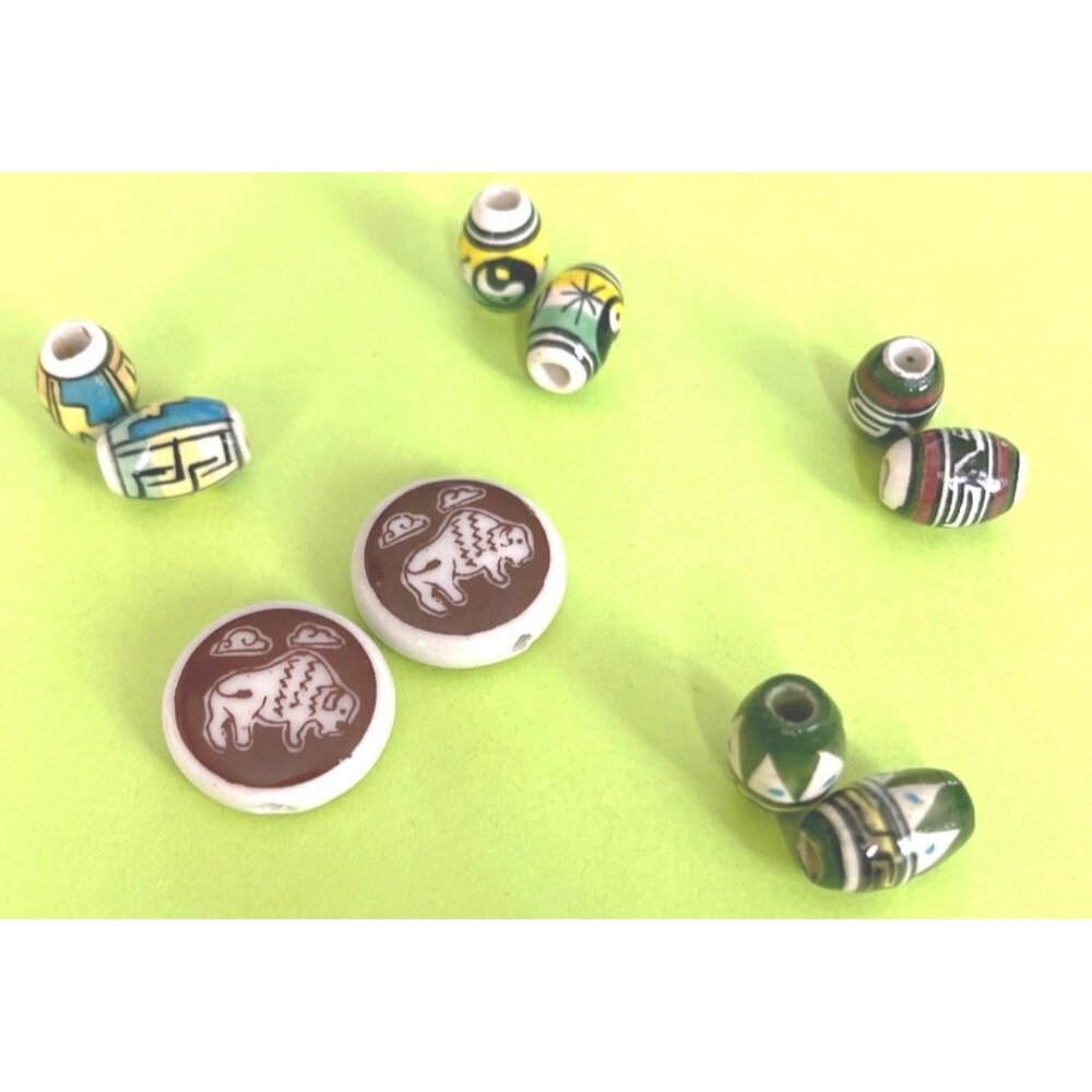 Vintage Tribal Design Ceramic Jewelry Making Supplies Bead Sets Beads Lot